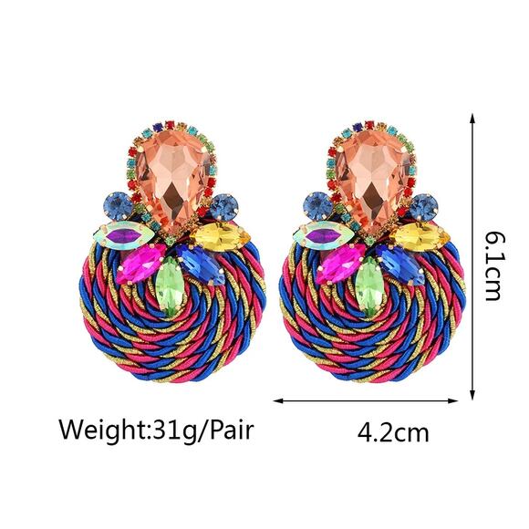 Multicolor Ethnic Boho Rhinestone Statement Earrings‎ with Gold Wrap Acce… - Picture 9 of 9